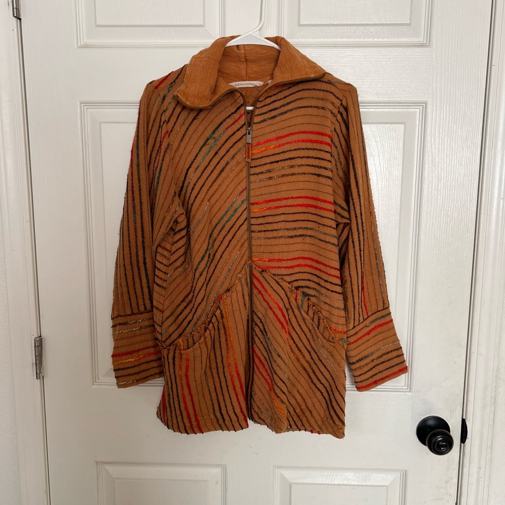 Striped Mustard and Red Zip-Up Jacket